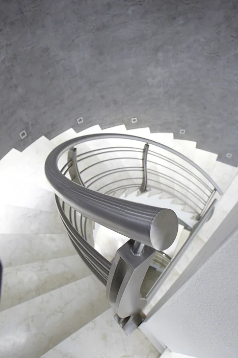 Complex spiral staircase railing system Mosman North Shore Sydney - detailed metalwork engineering by A&E Metal Craft